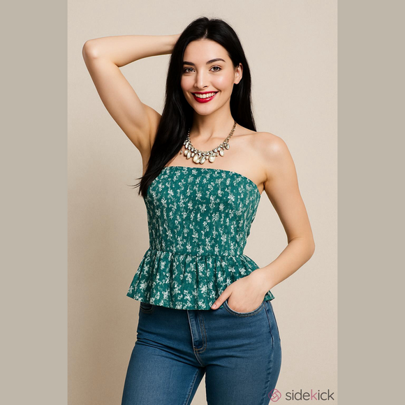 SHEIN Tops - Shein Strapless Floral Chiffon Ruffled Top XS